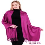 CJ Apparel Düz Renk Püsküller Tasarım Nepal Şal Saniye Eşarp Sarma Çalınan Atmak Baş Sarma Pashmina El Yapımı Nepal Yeni, Fuşya Mor An1043s, Tek Beden