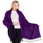 CJ Apparel Düz Renk Püsküller Tasarım Nepal Şal Saniye Eşarp Sarma Çalınan Atmak Baş Sarma Pashmina El Yapımı Nepal Yeni, Siyah & Mor, Tek Beden