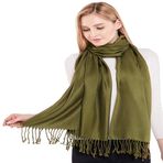 CJ Apparel Düz Renk Püsküller Tasarım Nepal Şal Saniye Eşarp Sarma Çalınan Atmak Baş Sarma Pashmina El Yapımı Nepal Yeni, Zeytin Yeşili, Tek Beden