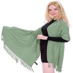 CJ Apparel Düz Renk Tasarım Şal Eşarp Şal Atmak Baş Sarma Püsküller Yüz Kapak El Yapımı Nepal Pashmina YENİ, Defne Yeşili, Tek Beden