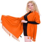 CJ Apparel Düz Renk Tasarım Şal Eşarp Şal Atmak Baş Sarma Püsküller Yüz Kapak El Yapımı Nepal Pashmina YENİ, Turuncu An94, Tek Beden