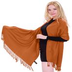 CJ Apparel Düz Renk Tasarım Şal Saniye Eşarp Şal Atmak Baş Sarma Püsküller Yüz Kapağı Pashmina Nepal YENİ, Trabzon hurması portakal, Tek Beden