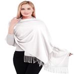 CJ Apparel Kalın düz renk püsküller tasarım pamuk karışımı şal saniye eşarp şal çaldı atmak kafa şal Pashmina yeni, Parlak Beyaz, Tek Beden