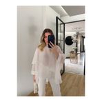 CKBUTİK Beyaz Uçuşan Pelerin Bluz-5026