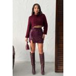 Ckm Moda Astra Işıltılı Yırtmaçlı Mini Etek Mürdüm