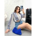Ckm Moda Evans Yüksek Kalite Kadın Keten Oversize Gömlek Mavi Beyaz - Mavi - Beyaz