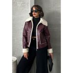 Ckm Moda Kürklü Suni Deri Kısa Mont Bordo Krem - Bordo - Krem