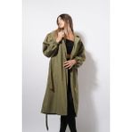 Ckm Moda Semy Kolları Lastikli Uzun Trençkot Haki