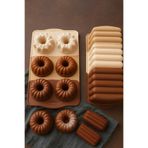 CKM silikon baton kek kalıbı ile 6lı tepsi muffin çikolata rengi kek kalıbı ve çikolata kalıbı Kahverengi