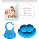 CKM Silikon Mama Önlüğü ve 3 Bölmeli Mama Tabağı - Mavi