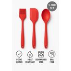 CKM silikon Silikon Yanmaz Yapışmaz Large 3lü Spatula Fırça Kaşık Seti Kırmızı