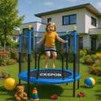 CKSpor Fileli Büyük Boy Trambolin 140 cm Çap Korumalı Kolay Kurulum CKS448 - Mavi