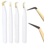 CL CAMILLASH Kirpik Uzatma için Fiber Uçlu Kirpik Cımbızı 4 Adet Cımbız Profesyonel Sanatçı Teknik Çalışma Kiti Araçları, En İyi Hacim Kirpik Uzatma Hassas Malzemeler Hacim Çizme 90 45 Derece (Beyaz)