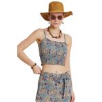 CLANDESTINO Askılı Bohem Crop Bluz Mavi