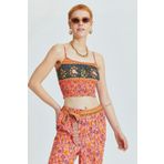 CLANDESTINO Askılı Bohem Crop Bluz Pembe
