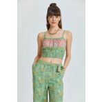 CLANDESTINO Askılı Bohem Crop Bluz Yeşil