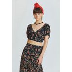 CLANDESTINO Önden Bağlamalı Crop Bluz Siyah