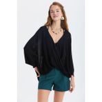 Clandestino Oversize Bohem Triko Bluz Siyah - Standart