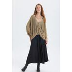 Clandestino Oversize Bohem Triko Bluz Taba - Standart