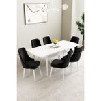 Clara Beyaz 80X132 Açılabilir Yemek Odası Takımı 6 Adet Sandalye - Siyah