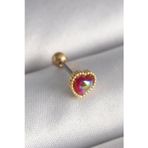Clariss 316L Çelik Gold Renk Kırmızı Mineli Kalp Tragus Piercing