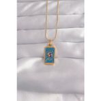 Clariss 316L Çelik Gold Renk Mavi Mineli El Figür Tarot Kolye