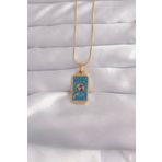 Clariss 316L Çelik Gold Renk Mavi Mineli El Figür Tarot Kolye