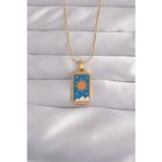 Clariss 316L Çelik Gold Renk Mavi Mineli Güneş Model Tarot Kolye