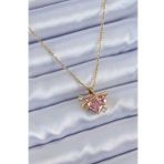 Clariss 316L Çelik Gold Renk Pembe Kristal Kalpli Göz Model Zirkon Taş Detay Kadın Kolye