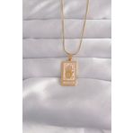 Clariss 316L Çelik Gold Renk Pembe Mineli El Figür Tarot Kolye
