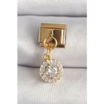 Clariss 316L Çelik Gold Renk Sallantı Daire Zirkon Taşlı Nomination Charm