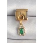 Clariss 316L Çelik Gold Renk Sallantı Kare Yeşil Zirkon Taşlı Nomination Charm