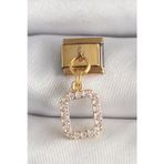 Clariss 316L Çelik Gold Renk Sallantı Kare Zirkon Taşlı Nomination Charm