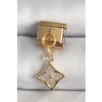 Clariss 316L Çelik Gold Renk Sallantı Zirkon Taşlı Çiçek İşlemeli Nomination Charm