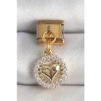 Clariss 316L Çelik Gold Renk Sallantı Zirkon Taşlı Kalp Model Nomination Charm