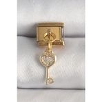 Clariss 316L Çelik Gold Renk Sallantı Zirkon Taşlı Kalpli Anahtar Model Nomination Charm