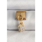 Clariss 316L Çelik Gold Renk Sallantı Zirkon Taşlı Kare Model Nomination Charm