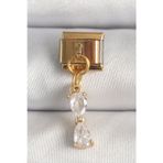 Clariss 316L Çelik Gold Renk Sallantı Zirkon Taşlı Kurdele Model Nomination Charm