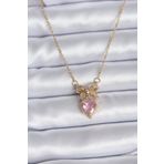 Clariss 316L Çelik Gold Zincir Pembe Kristal Kalp Model Zirkon Taşlı Kurdele Model Kadın Kolye