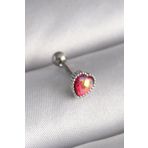 Clariss 316L Çelik Gümüş Renk Kırmızı Mineli Kalp Tragus Piercing