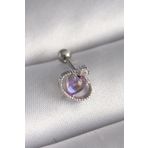 Clariss 316L Çelik Gümüş Renk Mor Mineli Kalp Zirkon Taş Detay Tragus Piercing