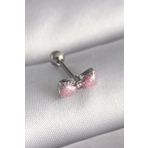 Clariss 316L Çelik Gümüş Renk Pembe Kurdele Zirkon Taş Detay Tragus Piercing