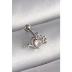 Clariss 316L Çelik Gümüş Renk Pembe Mineli Kalp Zirkon Taş Detay Tragus Piercing
