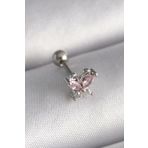 Clariss 316L Çelik Gümüş Renk Pembe Zirkon Taşlı Kelebek Tragus Piercing