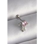 Clariss 316L Çelik Gümüş Renk Pembe Zirkon Taşlı Sallantı Yıldız Detay Tragus Piercing