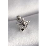 Clariss 316L Çelik Gümüş Renk Siyah Zirkon Taş Detay Örümcek Ağ Model Tragus Piercing