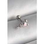 Clariss 316L Çelik Gümüş Renk Zirkon Taş Detay Pembe Kalp İşleme Tragus Piercing