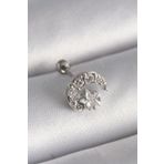 Clariss 316L Çelik Gümüş Renk Zirkon Taşlı Ay Yıldız Tragus Piercing