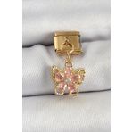 Clariss 316L Çelik Sallantılı Zirkon Taşlı Çiçek Figürlü Kelebek Model Gold Renk Nomination Charm