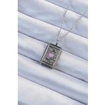Clariss 316L Çelik Zincir Eskitme Gümüş Renk Pembe Mineli Kalp Figürlü Tarot Kolye